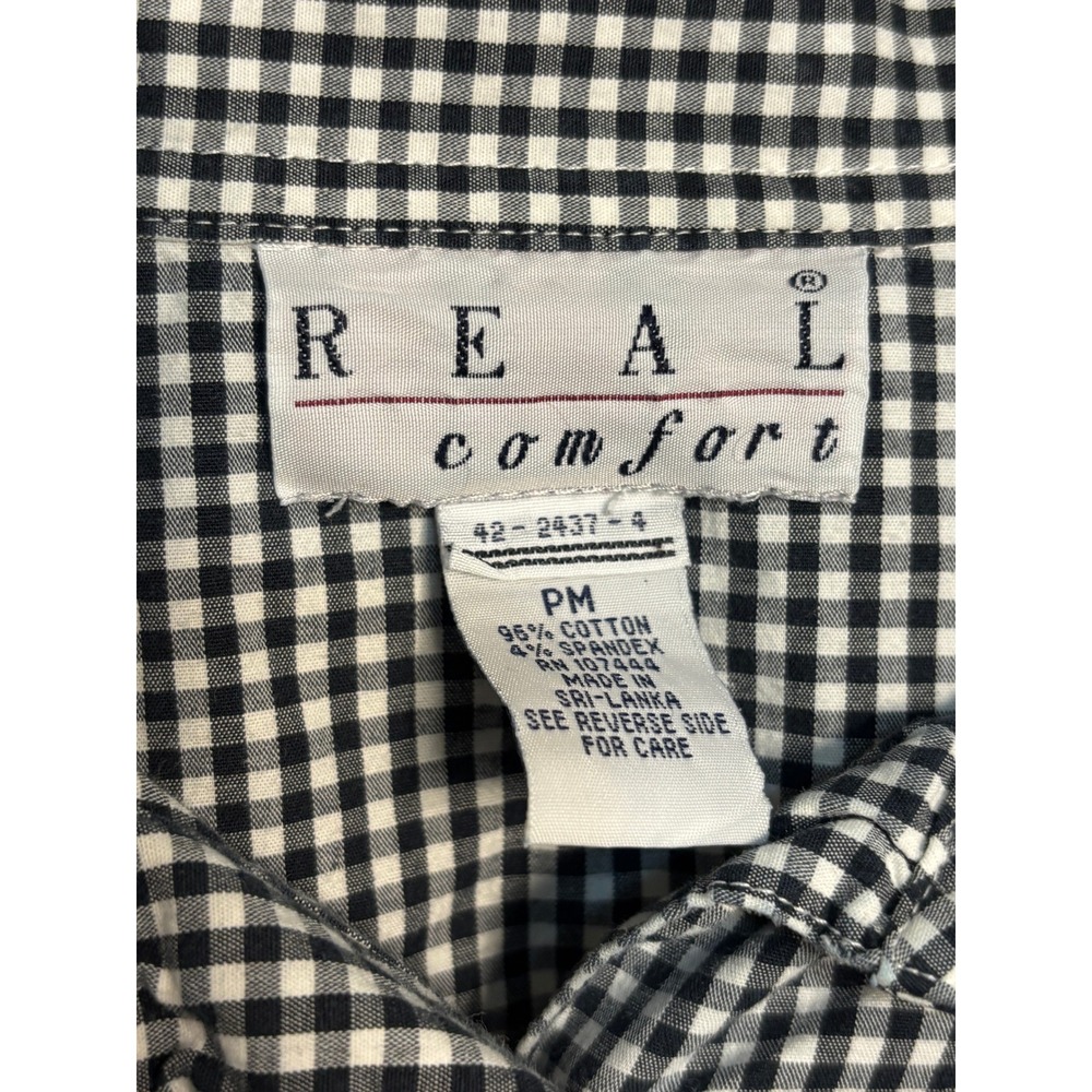 Real Comfort Gingham Button Front Blouse Womens PM Cottagecore Academia Top - Picture 2 of 8